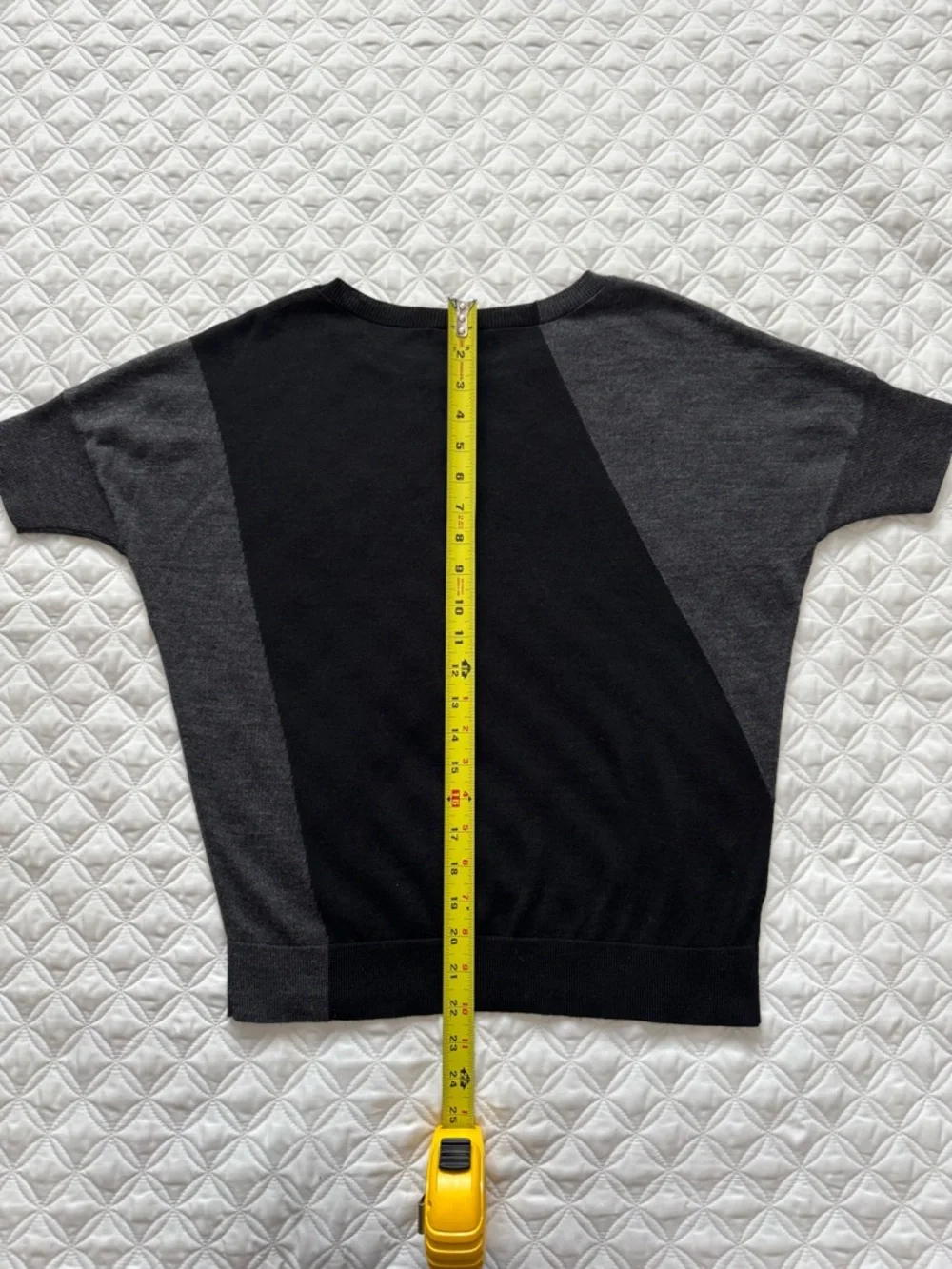 Ann Taylor Factory Black Gray Colorblock Wool Blend Short Sleeve Sweater Size S